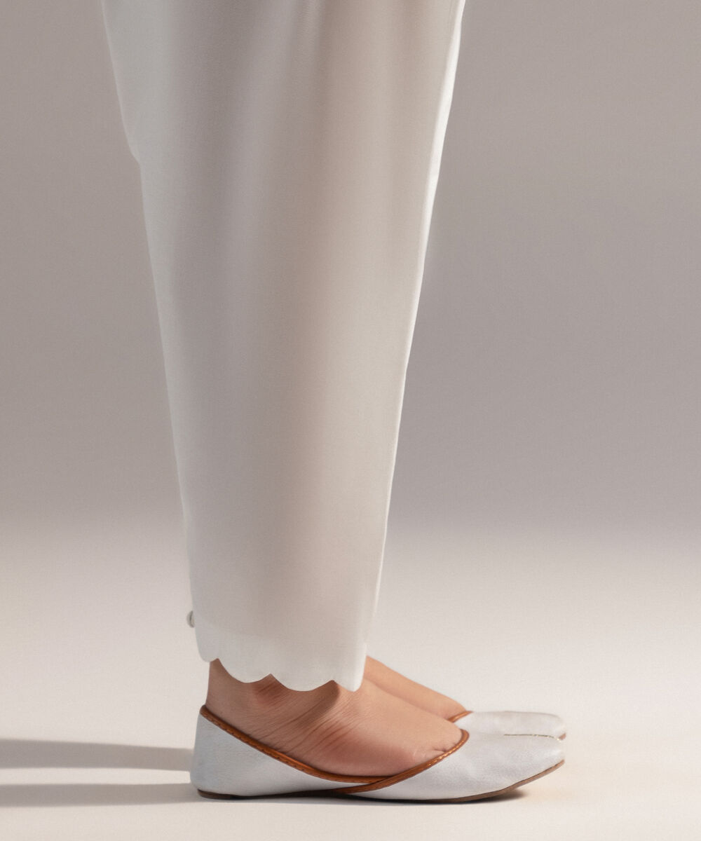 Women's RTW Cambric Solid Off White Shalwar