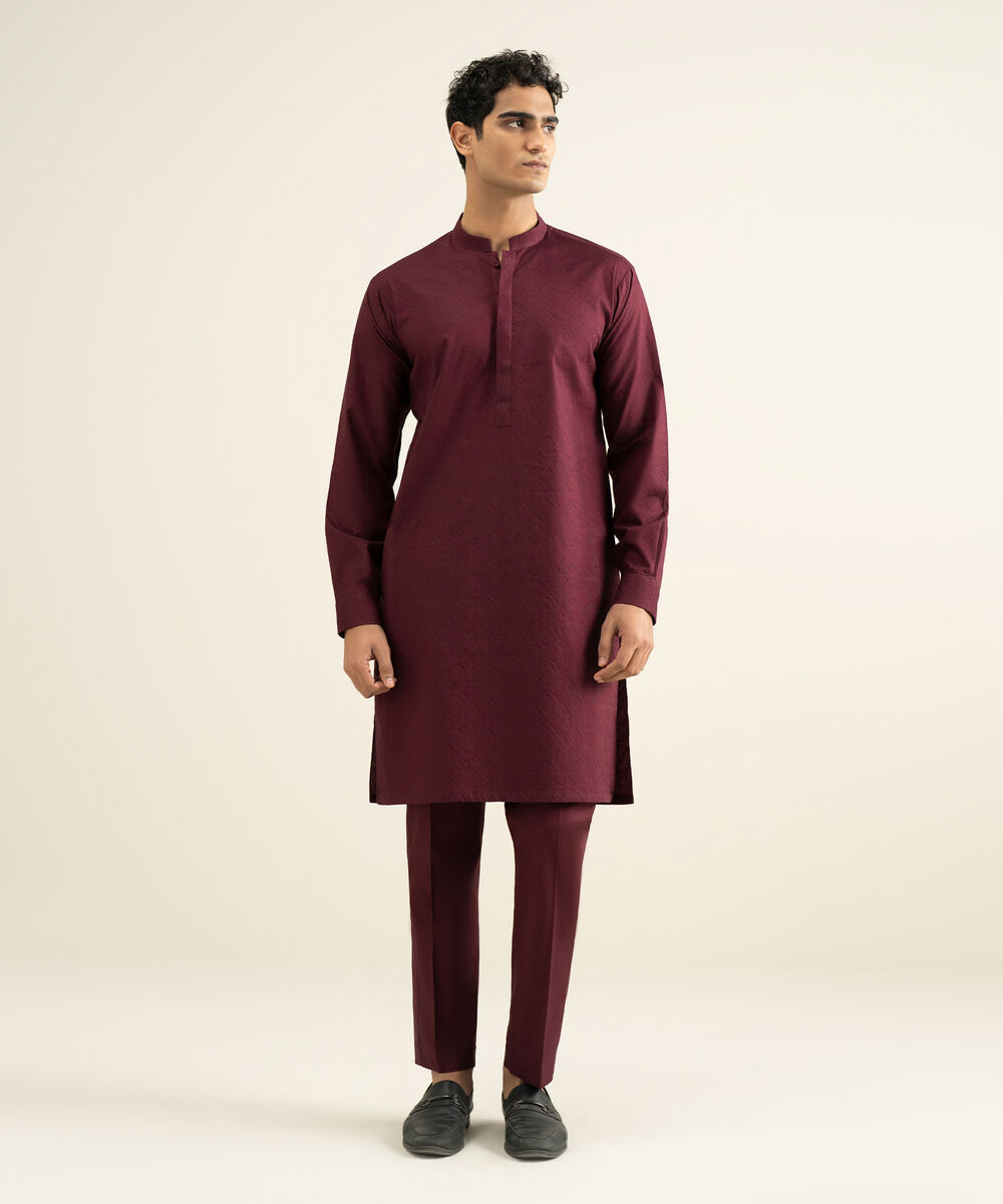 Men's maroon 100% Cotton Kurta Trouser