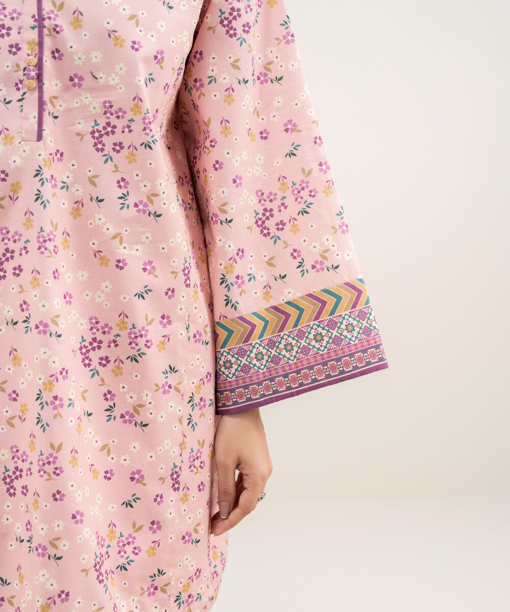 Women's Unstitched Lawn Printed Pink 2 Piece Suit