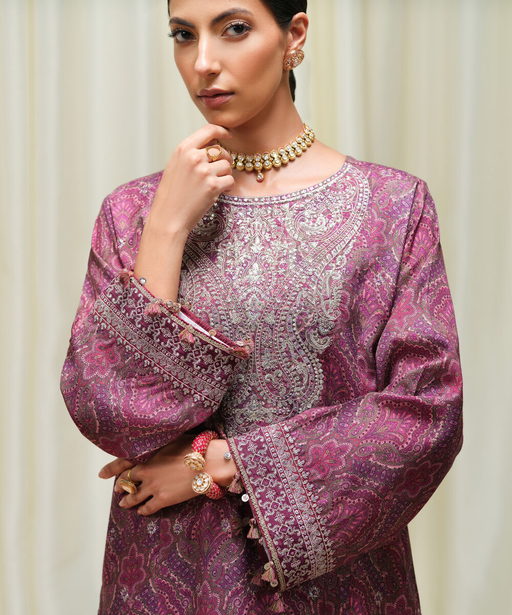 Women's Unstitched Viscose Raw Silk Printed Three Piece Suit