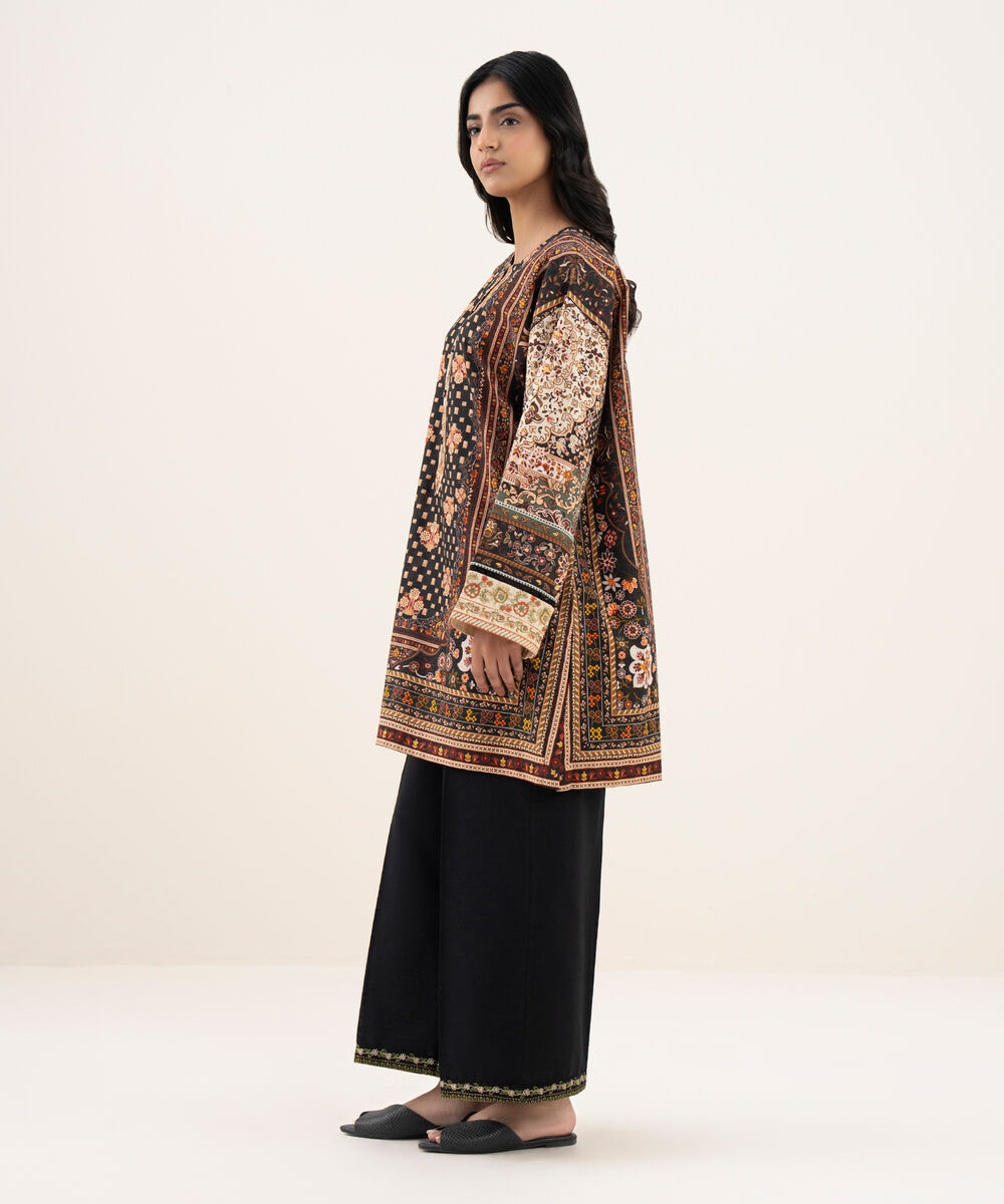 Women's RTW Khaddar Embroidered Straight Black Shirt