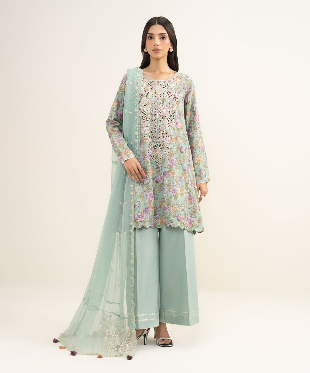 Women's Unstitched Extra Weft Jacquard Embroidered Multi 3 Piece Suit