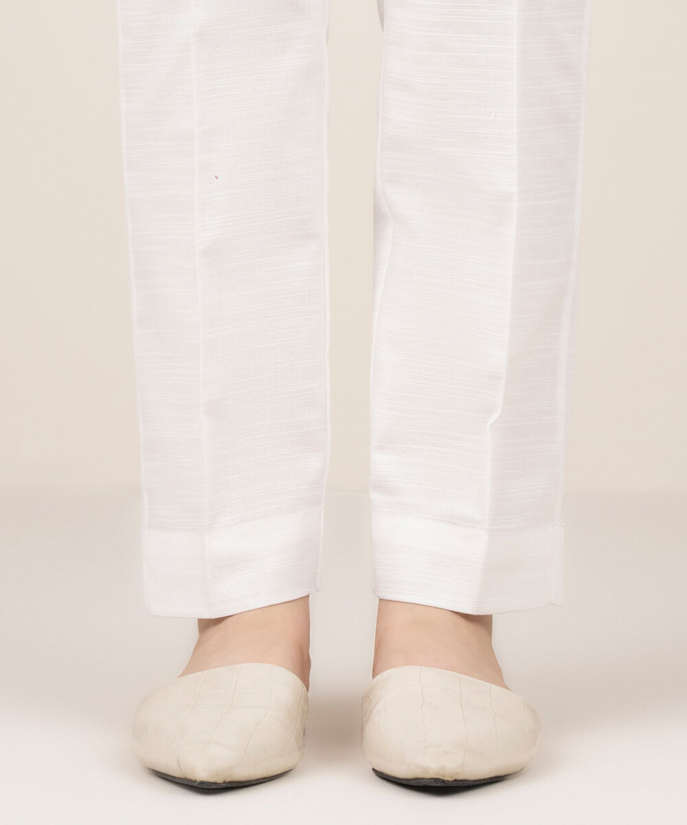 Women's RTW Khaddar Solid White Straight Pants
