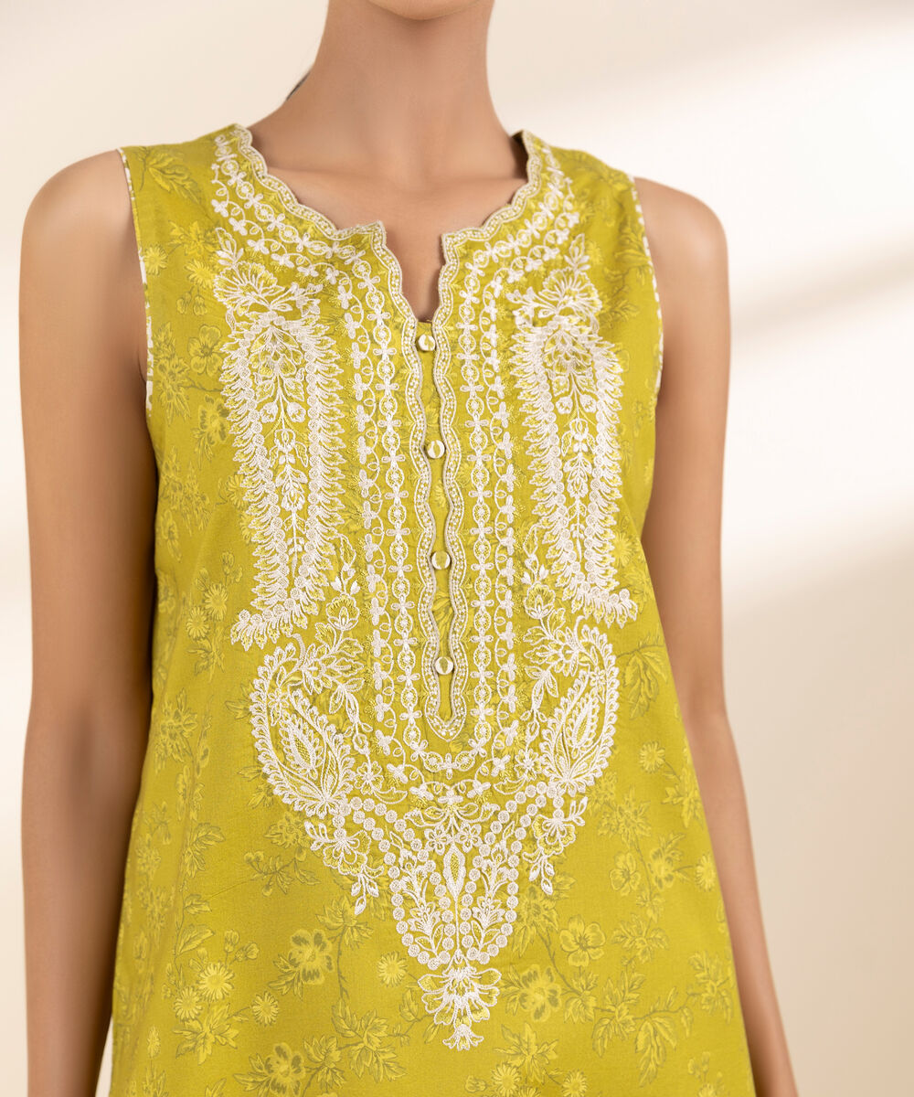 Women's Unstitched Lawn Embroidered Yellow 2 Piece Suit