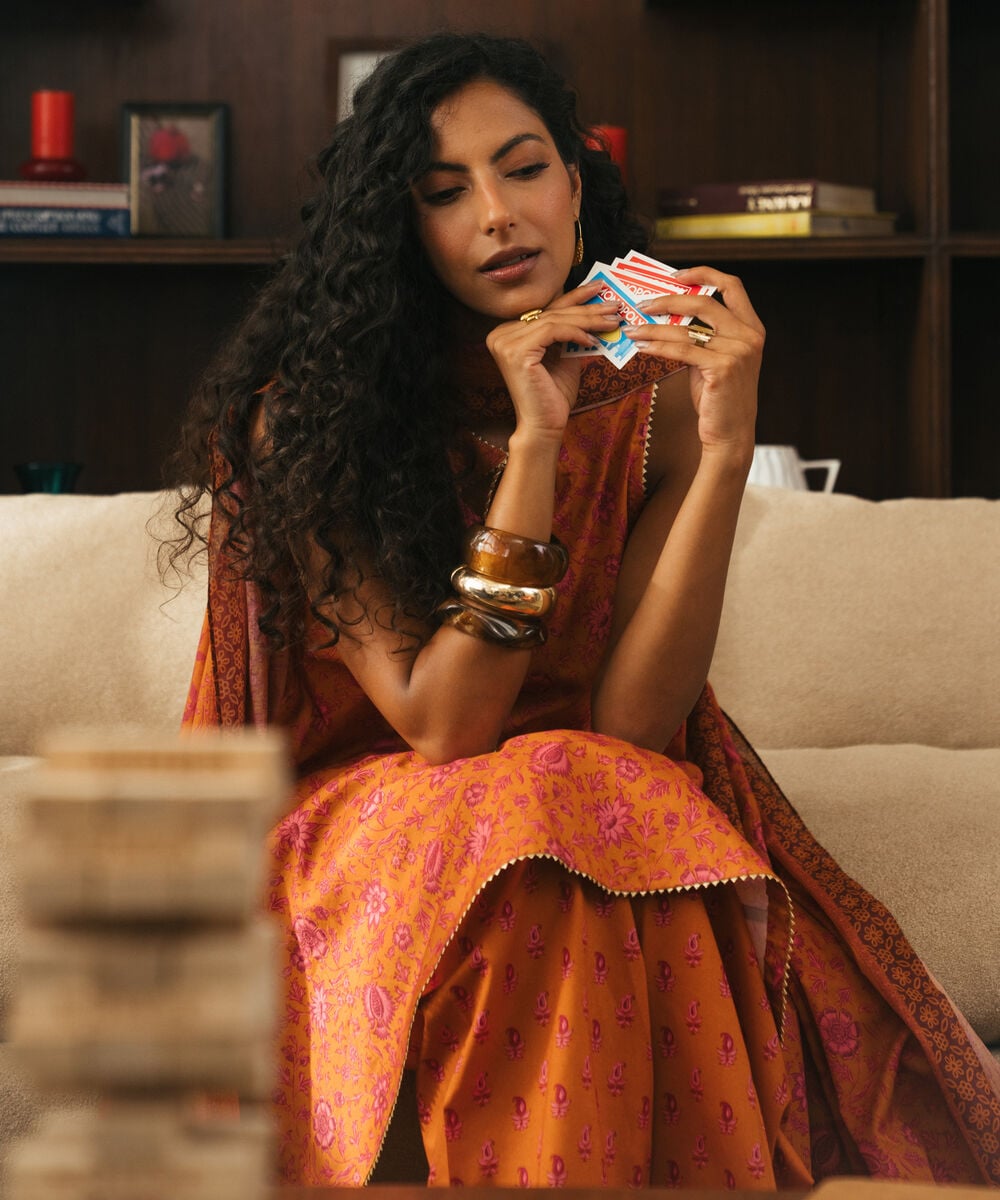Women's Unstitched Lawn Printed Peach 3 Piece Suit