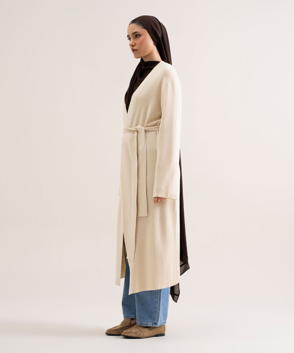 Women's Ivory Solid Sweater-Knit Abaya Set