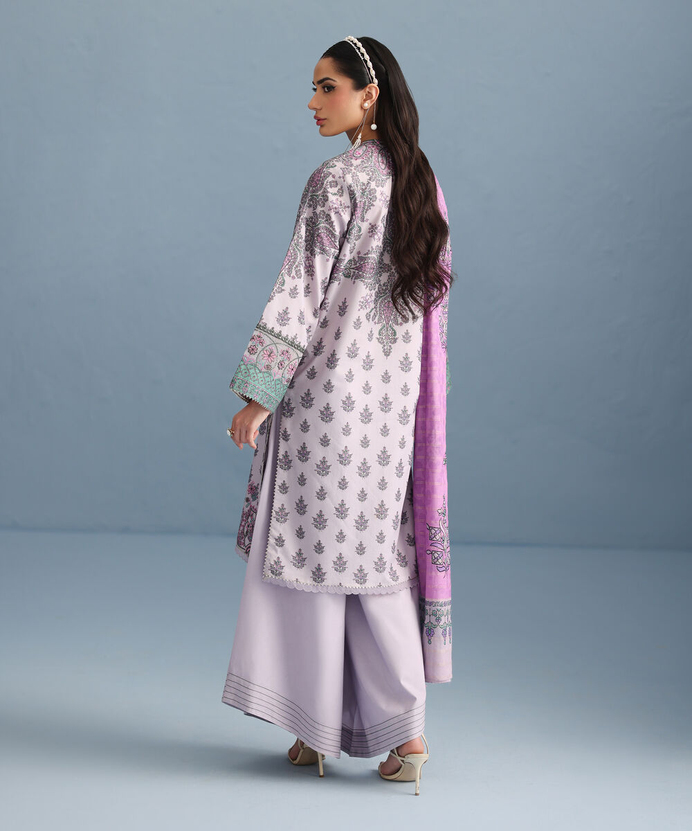 Women's Unstitched Lawn Embroidered Lilac Three Piece Suit