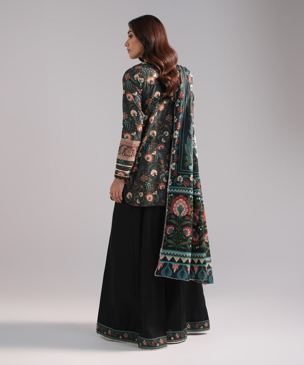 Women's RTW Zari Lawn Embroidered Black 3 Piece Suit