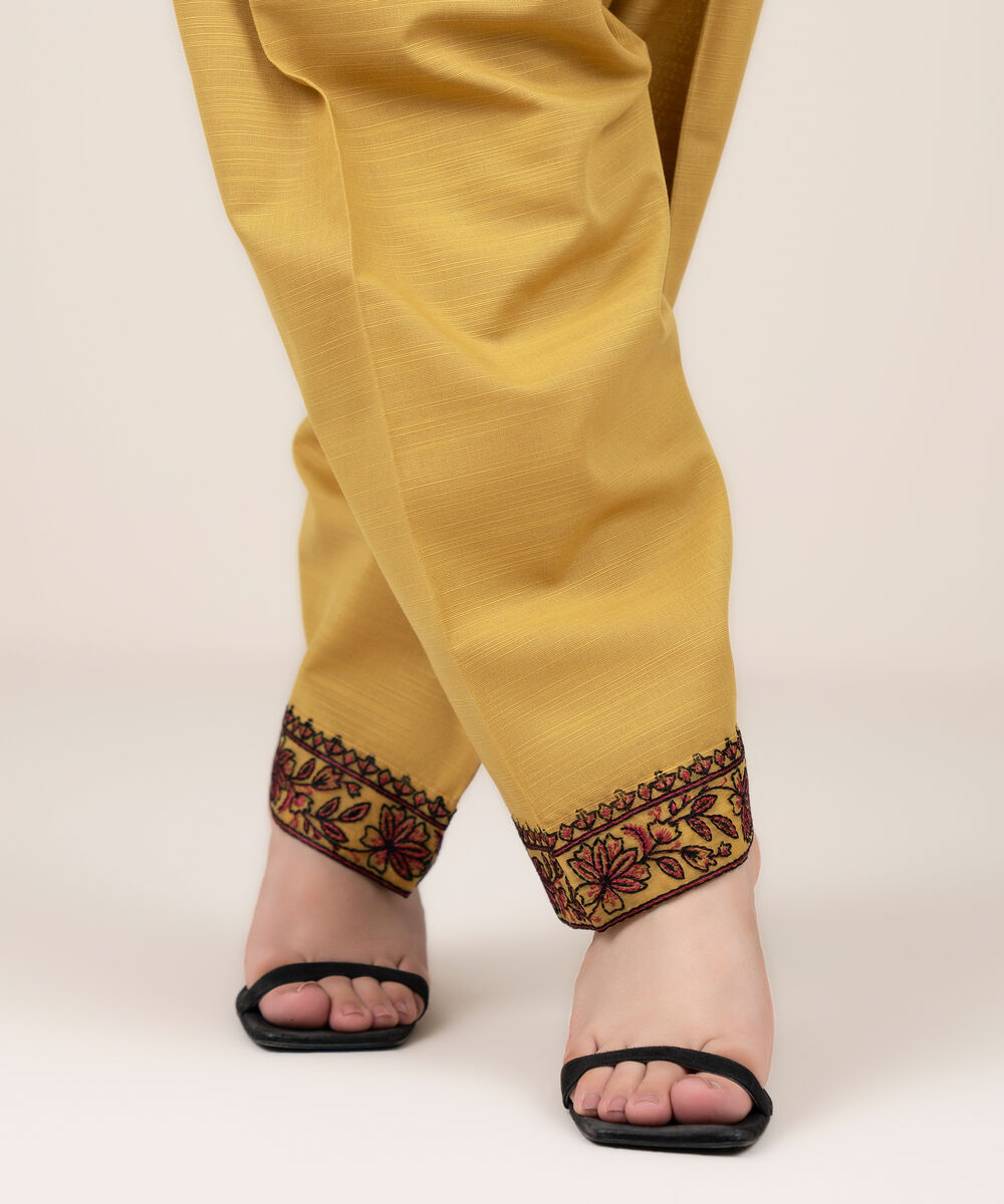 Women's RTW Khaddar Embroidered Mustard Shalwar