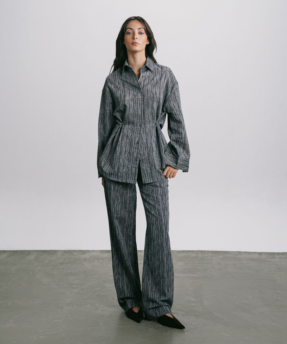 Women's Western Wear Blue Textured Denim Jacquard Shirt