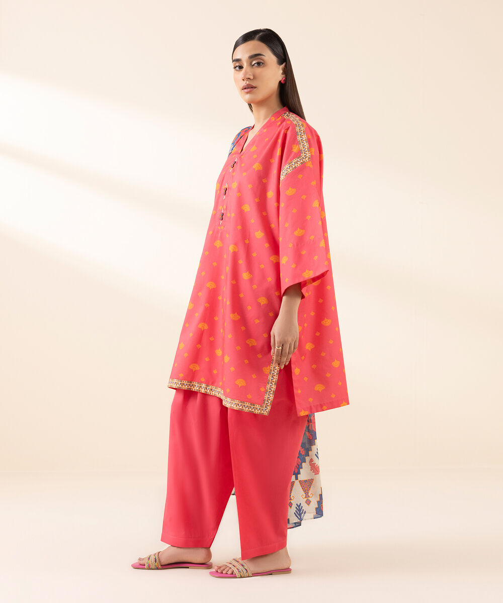 Women's Unstitched Lawn Printed Pink 3 Piece Suit