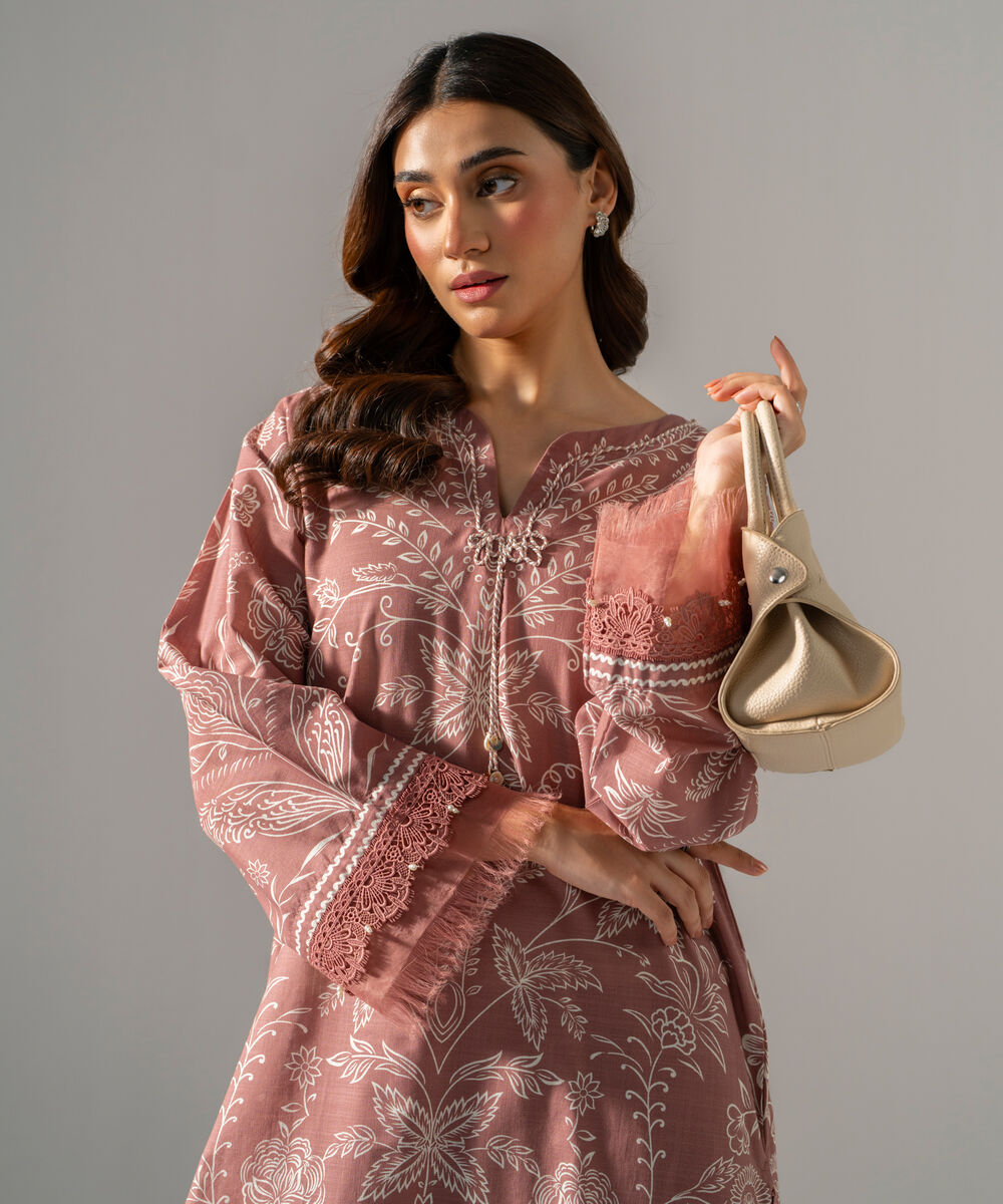 Women's RTW Cross Hatch Printed Pink Straight Shirt