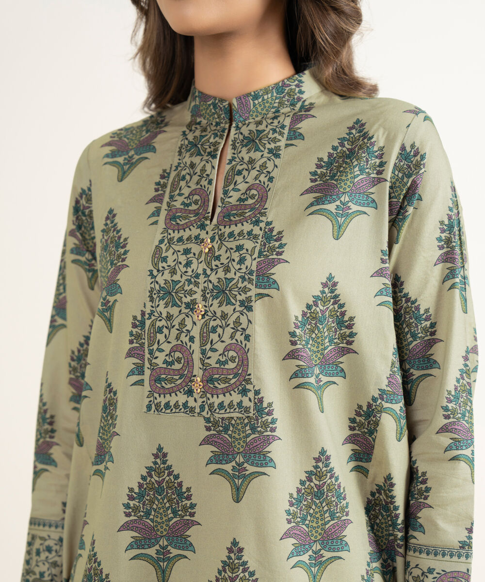 Women's Unstitched Lawn Printed Beige 3 Piece Suit