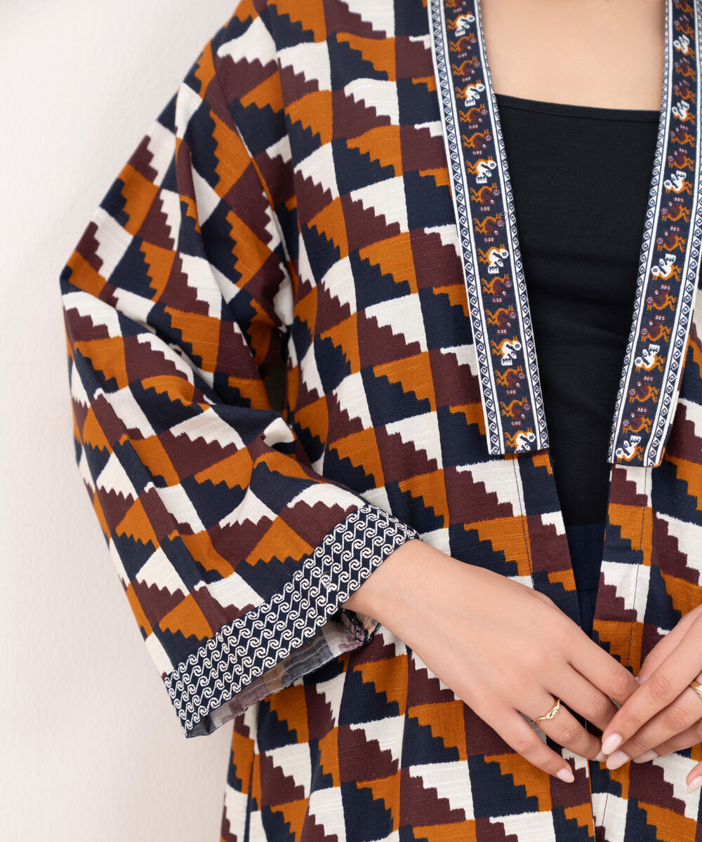 Women's RTW Light Khaddar Embroidered Brown Front Open Shirt