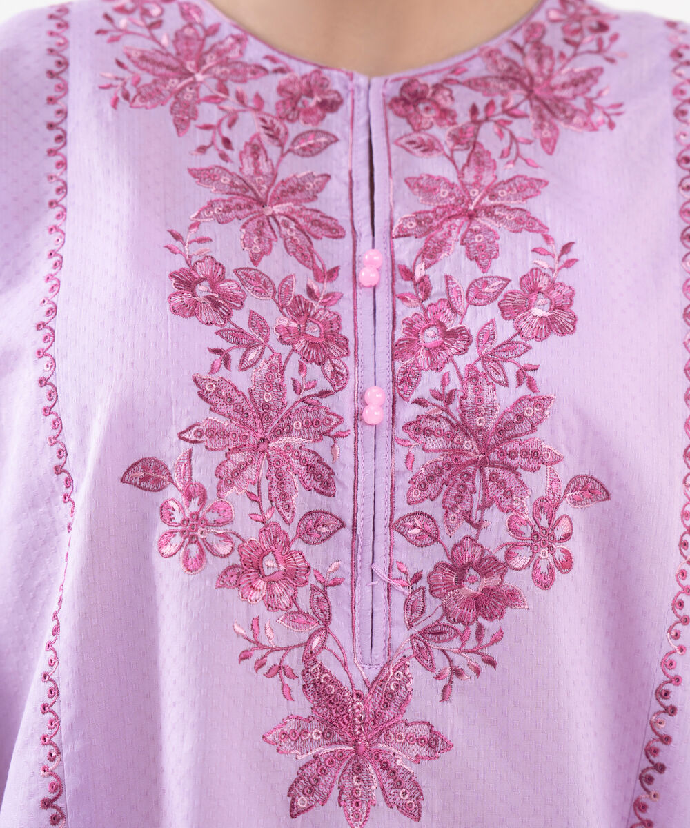 Women's RTW Textured Lawn Lilac Embroidered Boxy Shirt