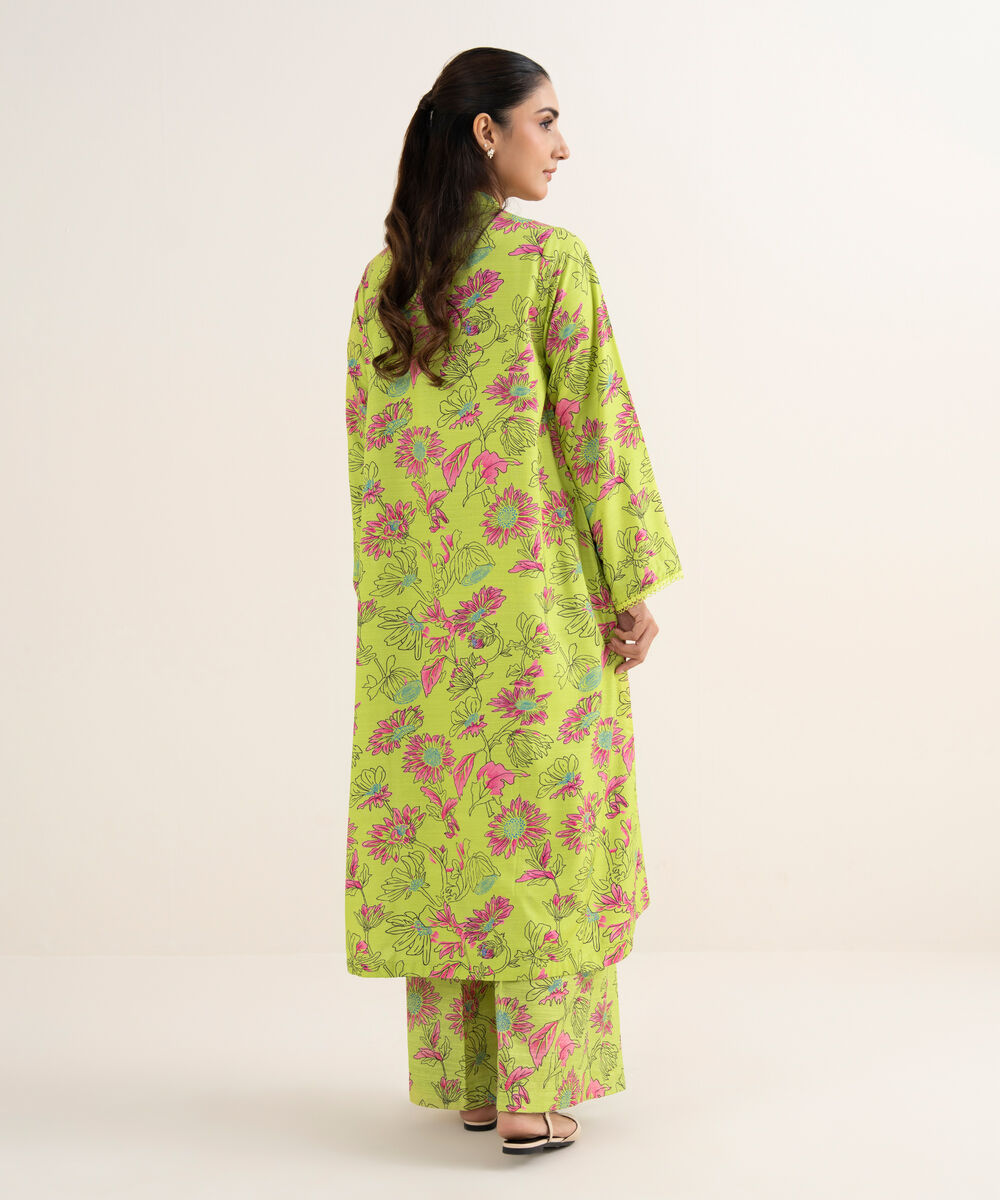 Women's RTW Herringbone Printed Green A-Line Shirt