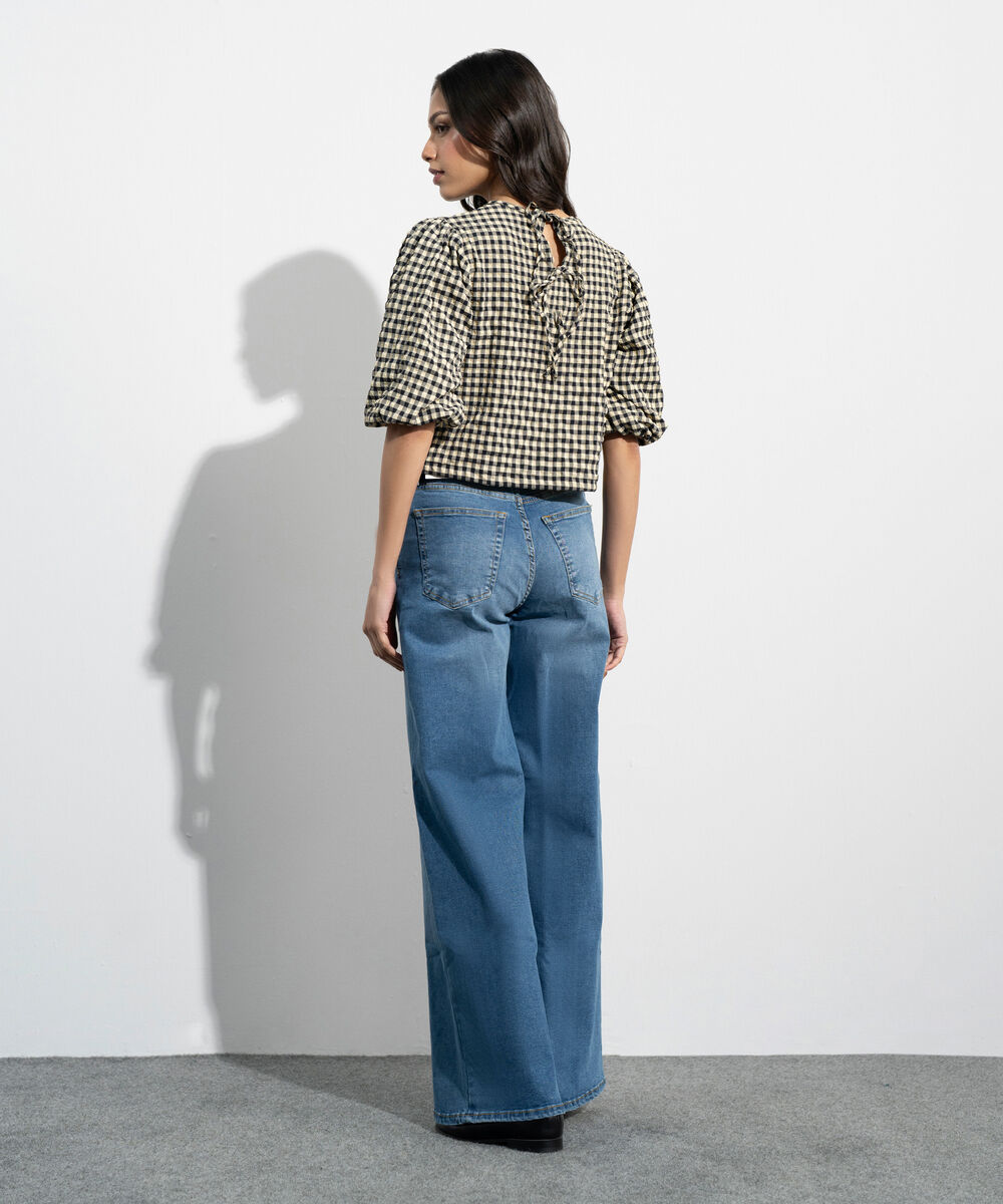 Women's Western Black And Yellow Seersucker Gingham Top