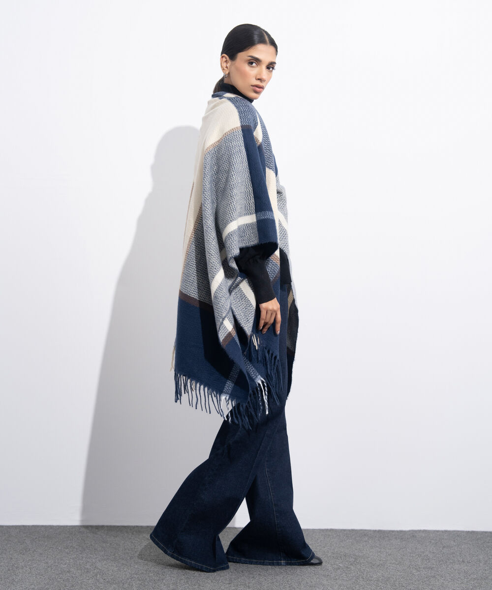 Women's Western Wear Navy & Off White Cape Shawl