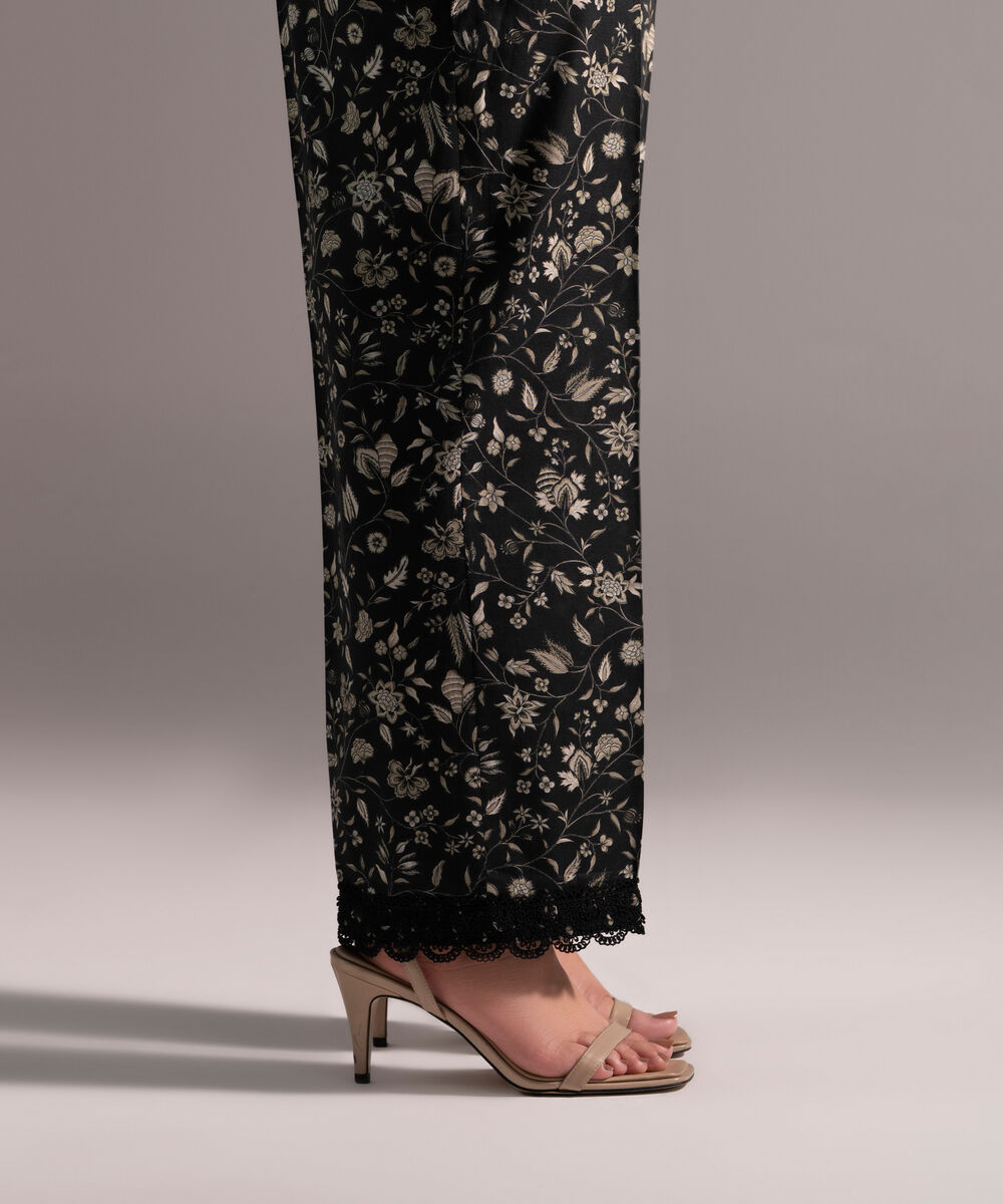 Women's RTW Cambric Printed Black Straight Pants