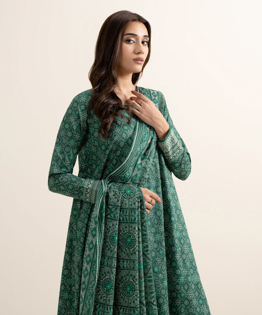 Women's Unstitched Lawn Printed Green 3 Piece Suit