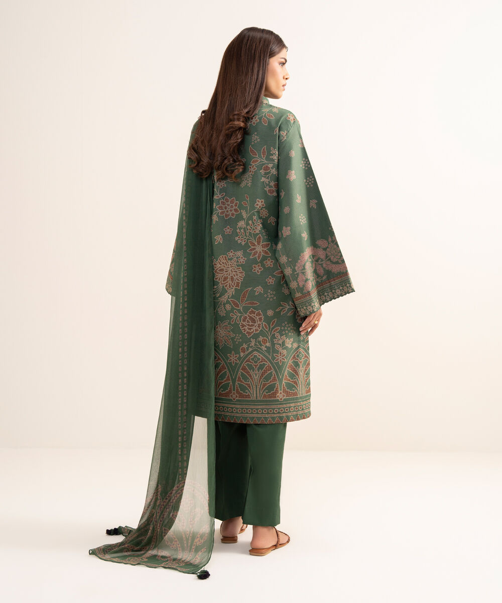 Women's Unstitched Zari Lawn Printed Green 3 Piece Suit