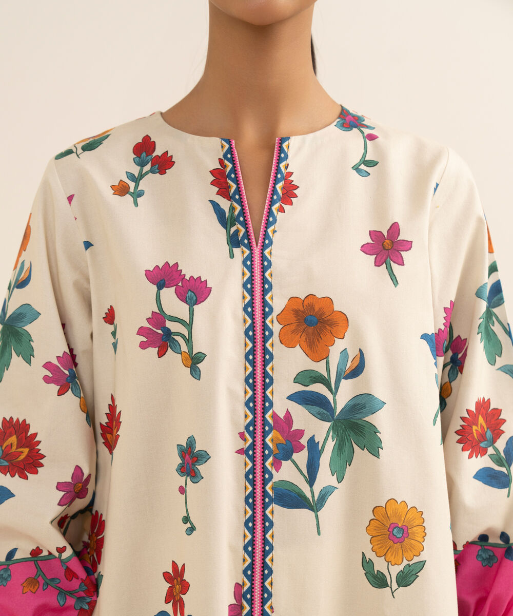 Women's Unstitched Cotton Printed Multi 3 Piece Suit