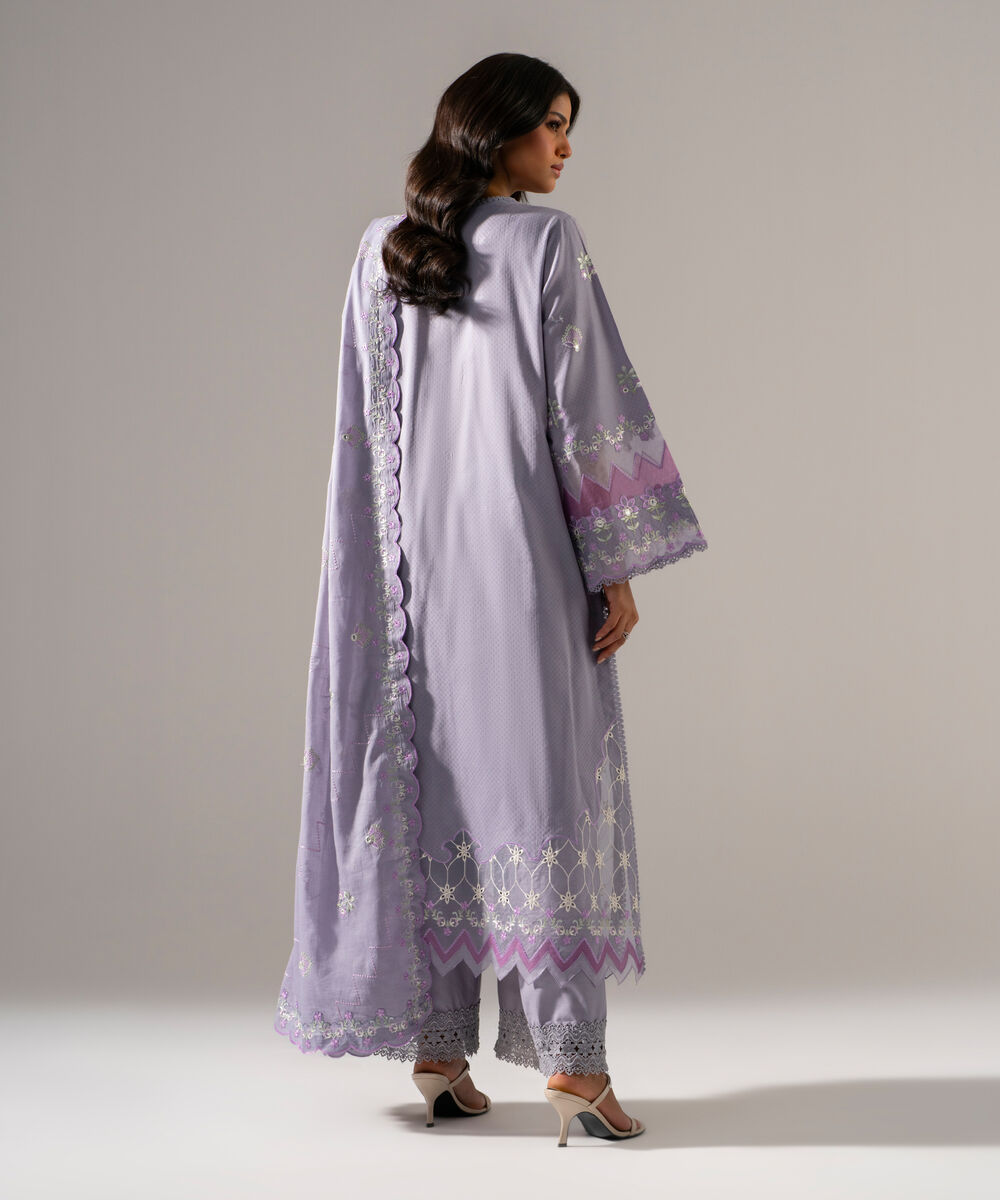 Women's RTW Dobby Solid Embroidered Lavender Grey 3 Piece Suit