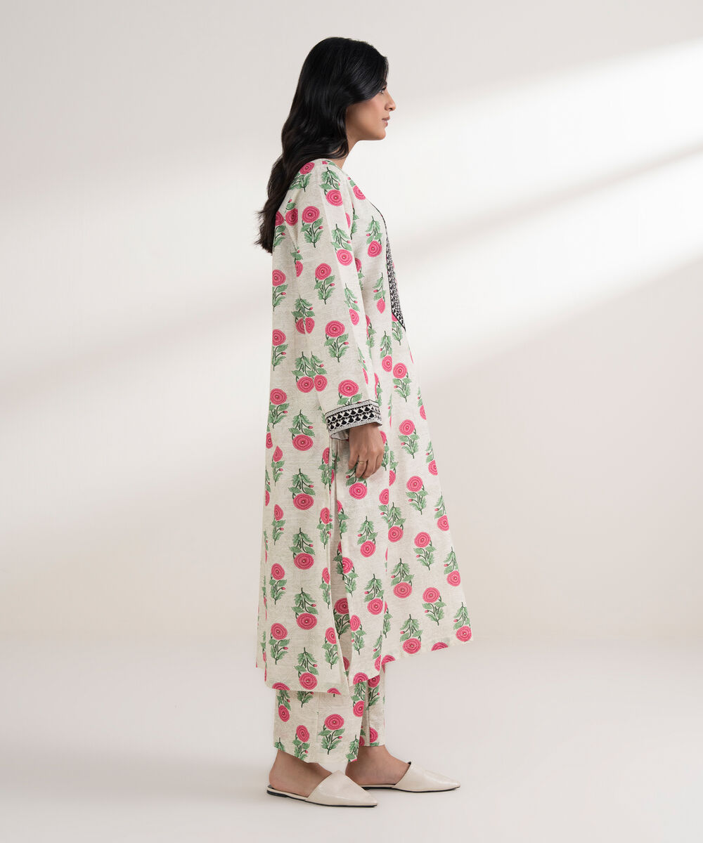 Women's RTW Light Khaddar Embroidered Off White Straight Shirt