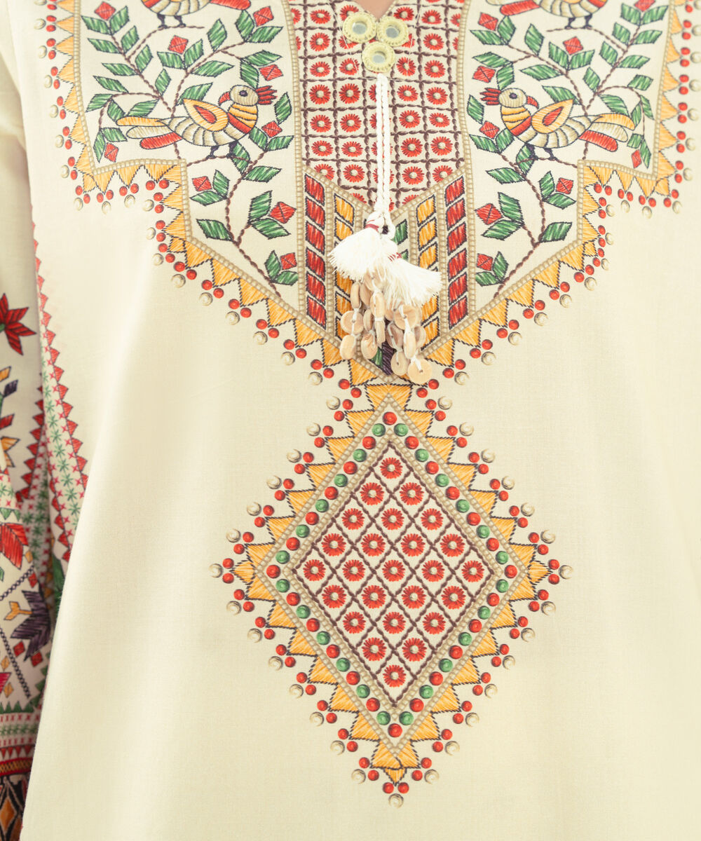 Women's RTW Cambric Beige Printed A-Line Shirt