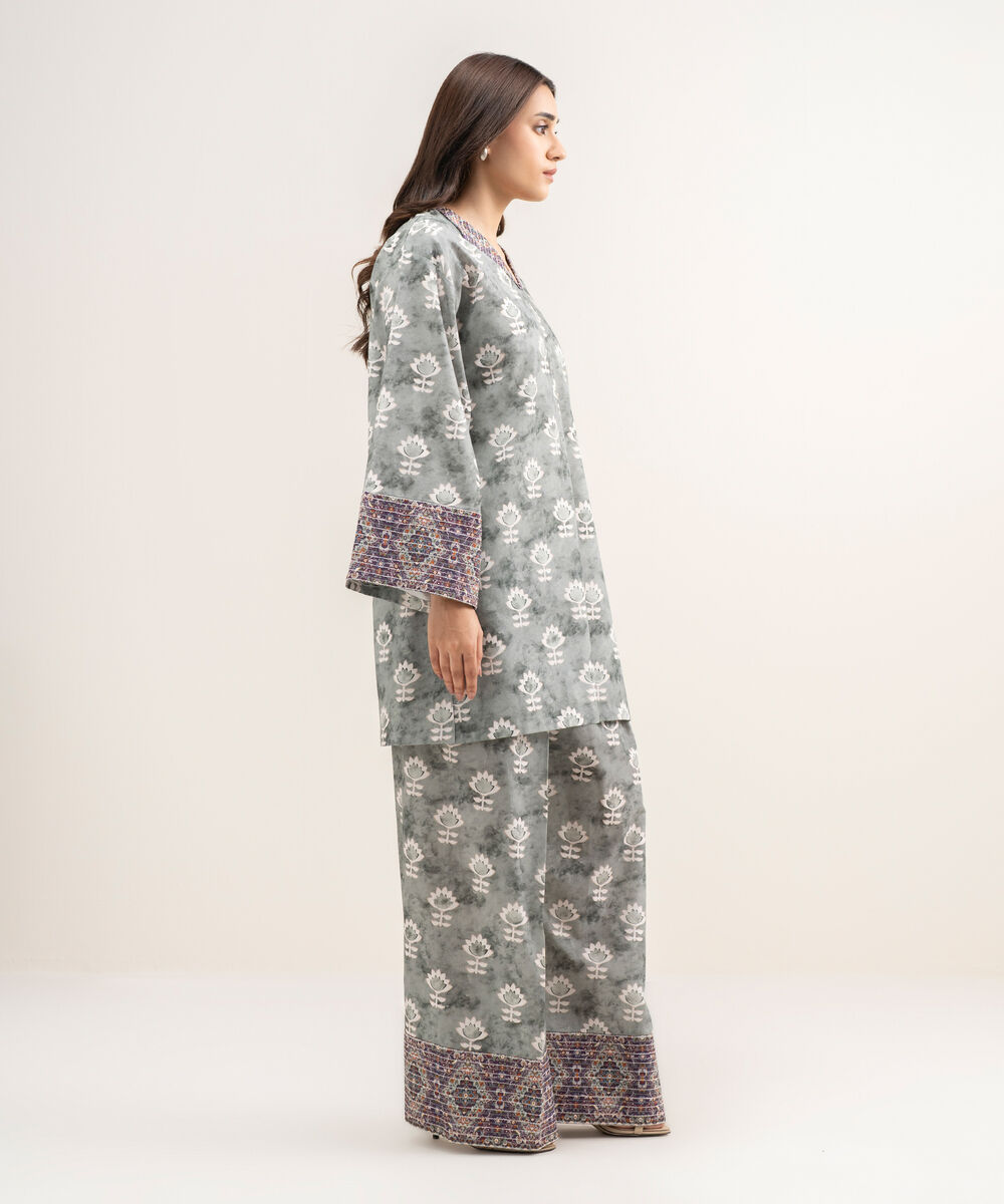 Women's Unstitched Lawn Printed Grey 2 Piece Suit