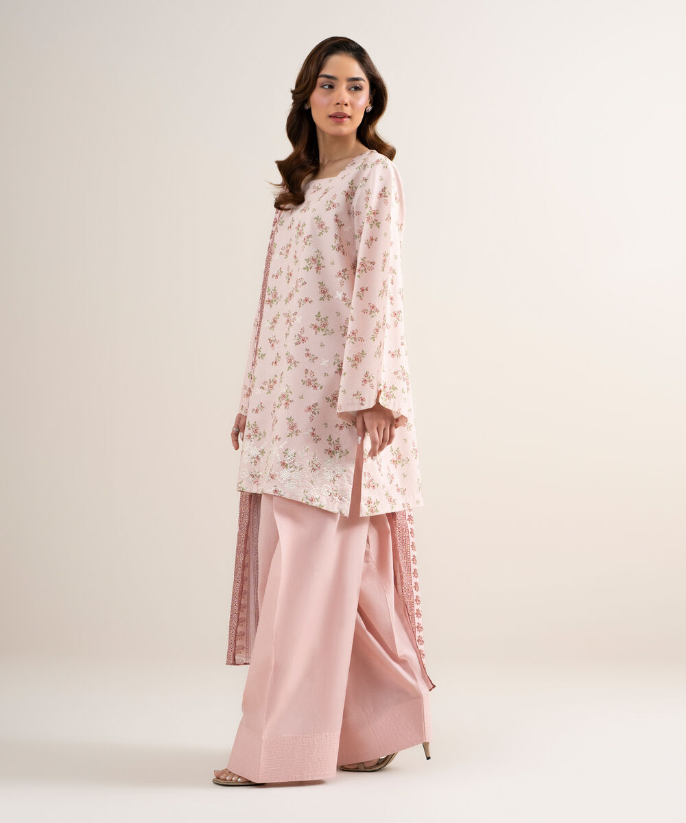 Women's Unstitched Zari Lawn Embroidered Tea Pink 3 Piece Suit
