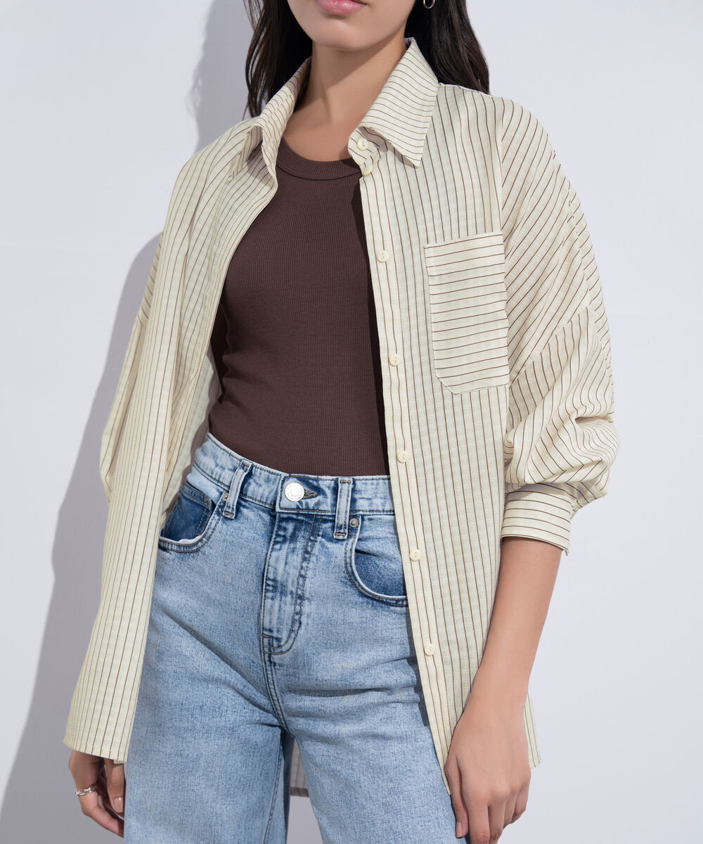 Women's Western Wear Multi Striped Oversized Texturted Shirt