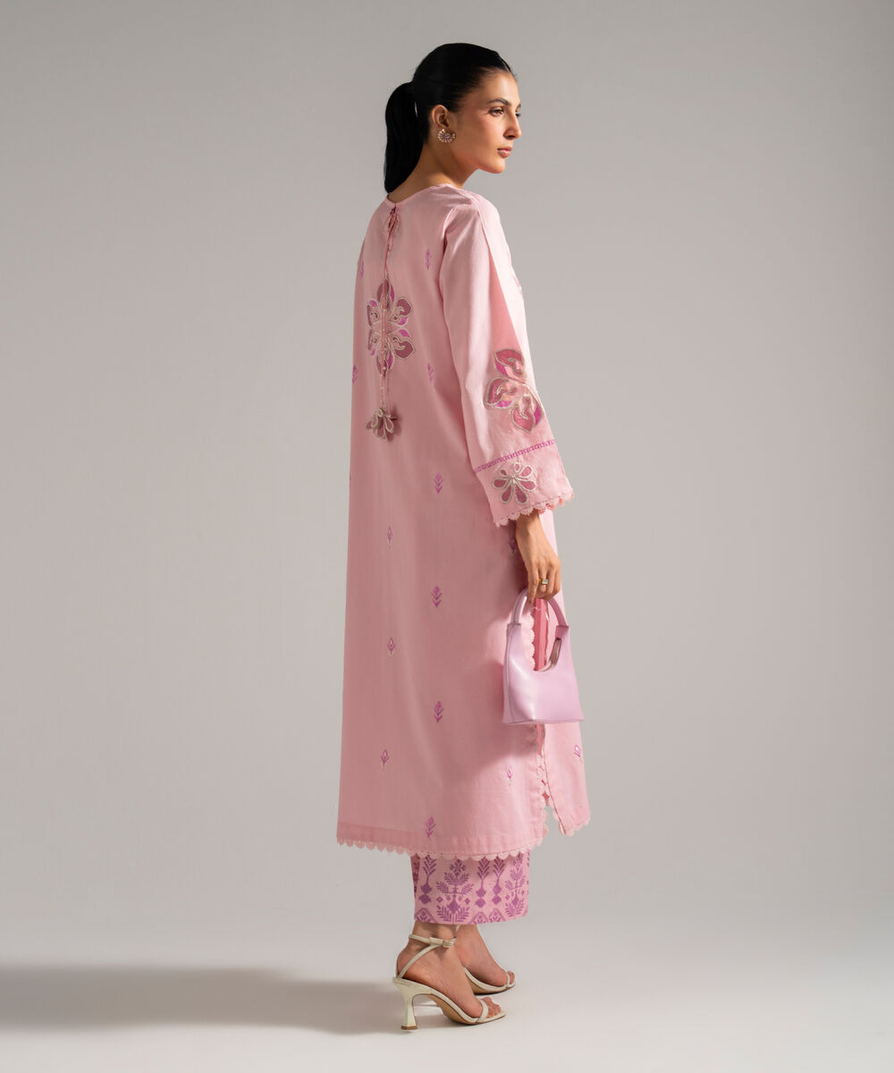 Women's RTW Dobby Embroidered Pink 2 Piece Suit