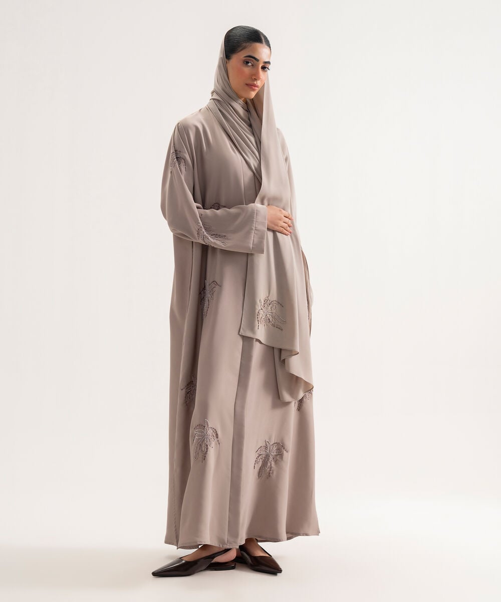 Women's Polyester Dusty Lilac Regular Abaya Set