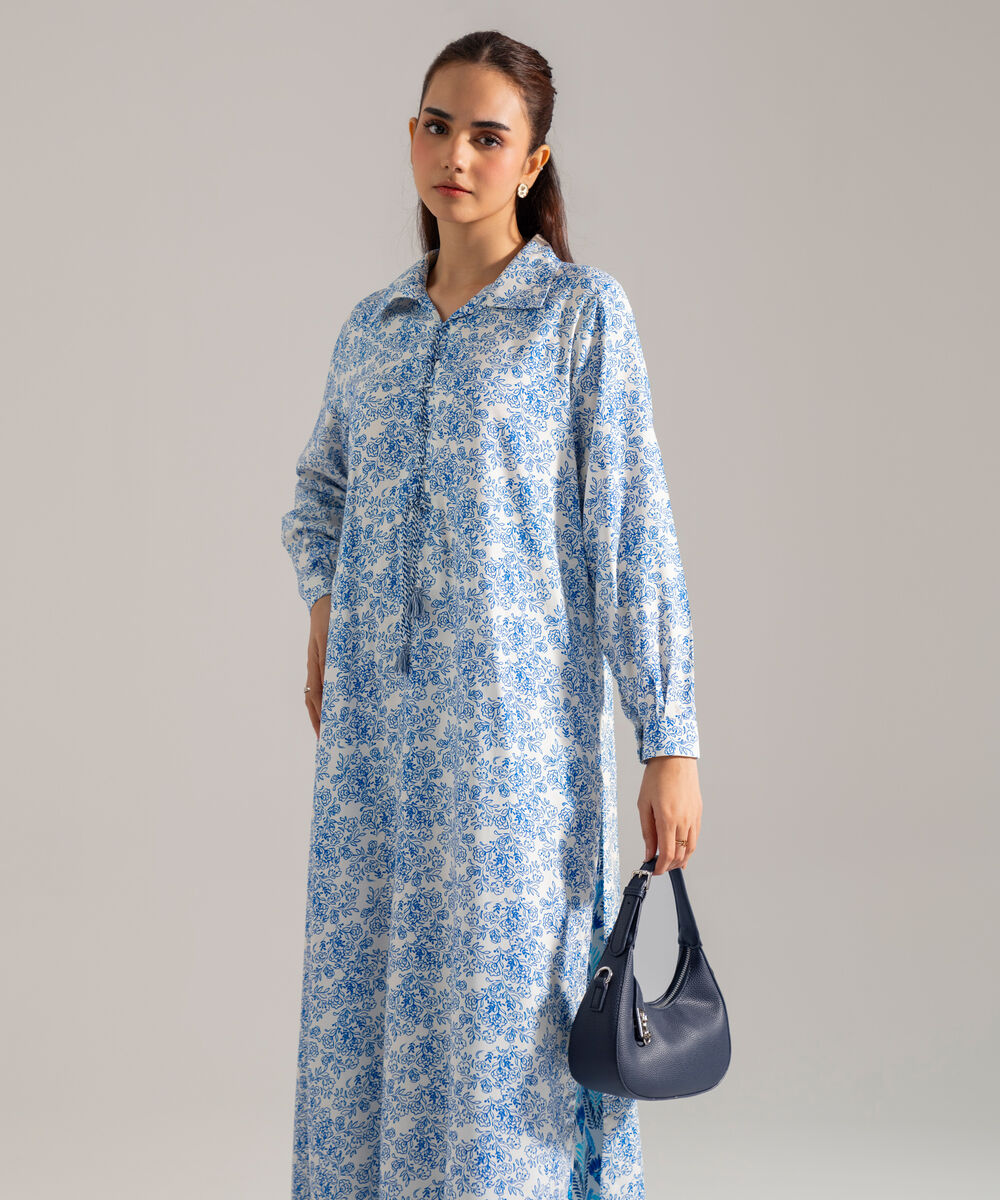 Women's RTW Printed White Viscose Linen 2 Piece Suit