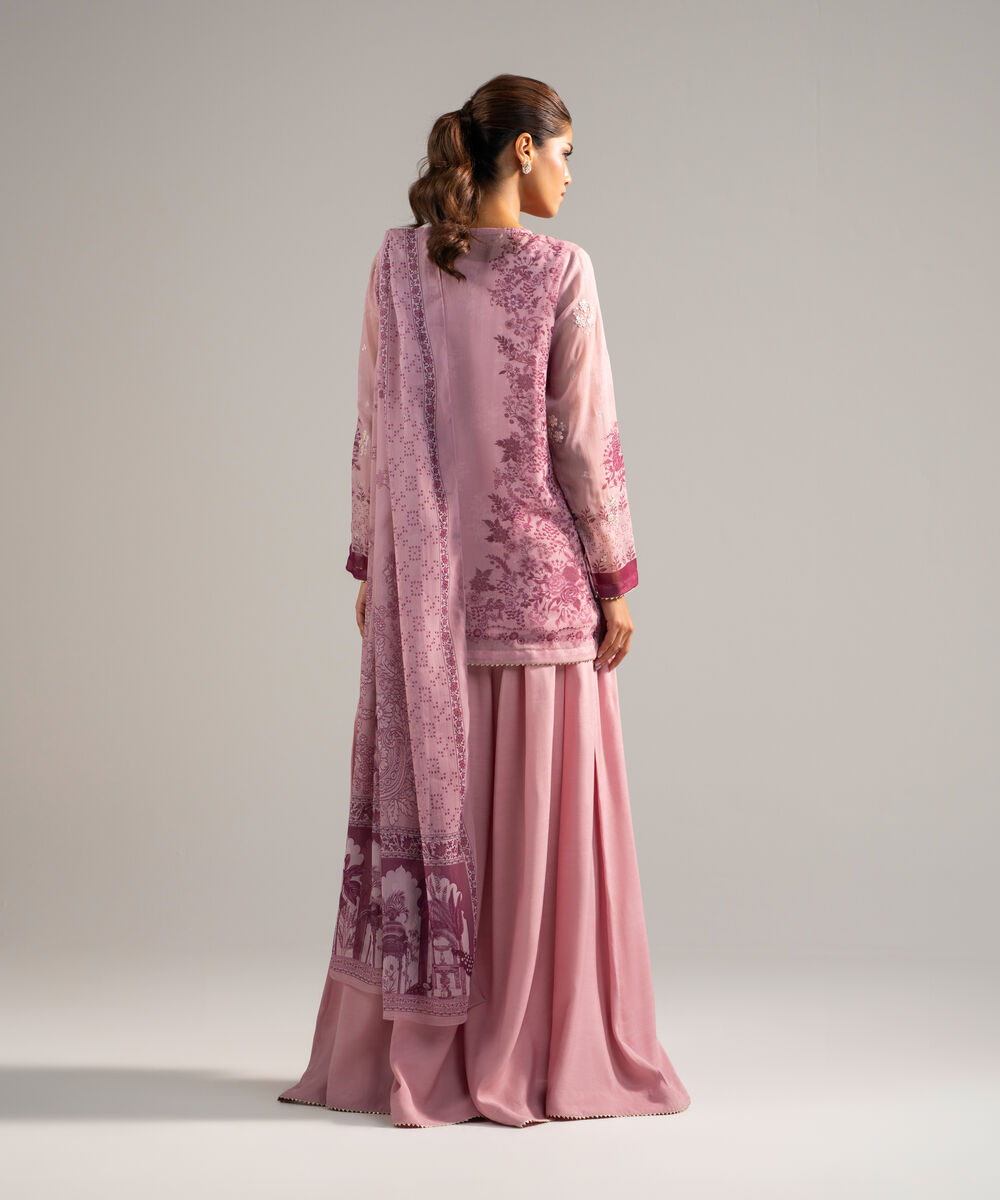 Women's RTW Chiffon Embroidered Pink 3 Piece Suit