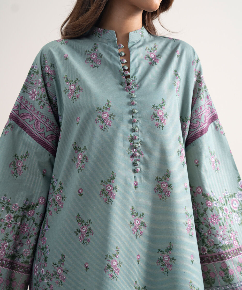 Women's Unstitched Zari Lawn Printed Grey 3 Piece Suit