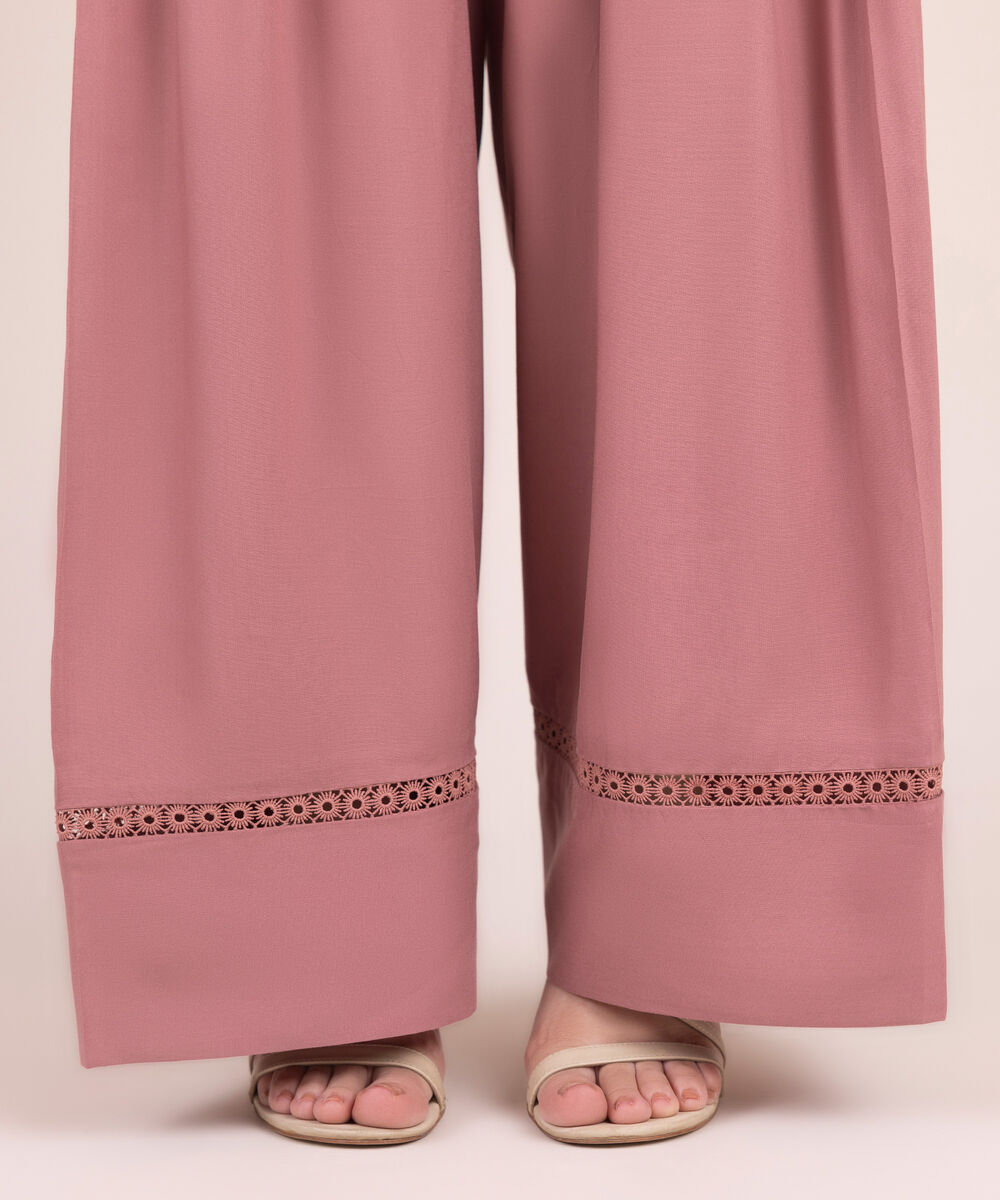 Women's RTW Linen Viscose Solid Pink Farshi Shalwar