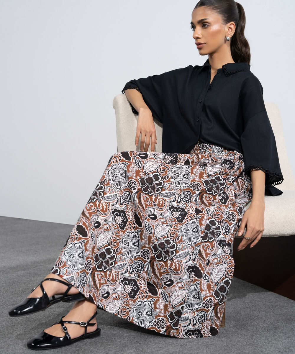 Women's Western Multi Printed Skirt With Panels Details