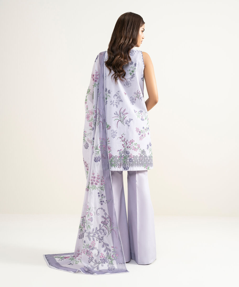 Women's Unstitched Lawn Embroidered Lilac 3 Piece Suit