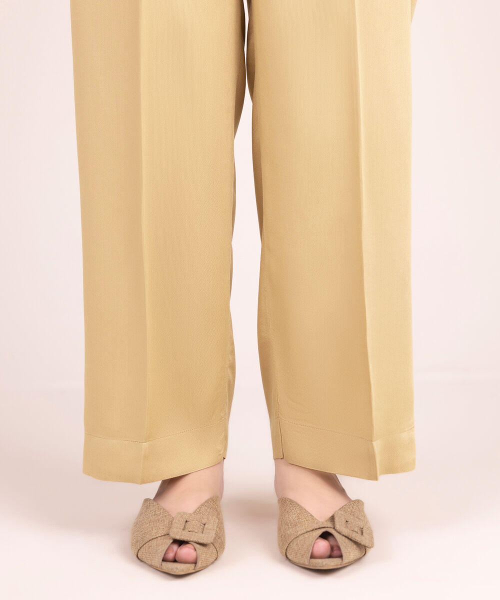 Women's RTW Bedford Solid Beige Straight Pants