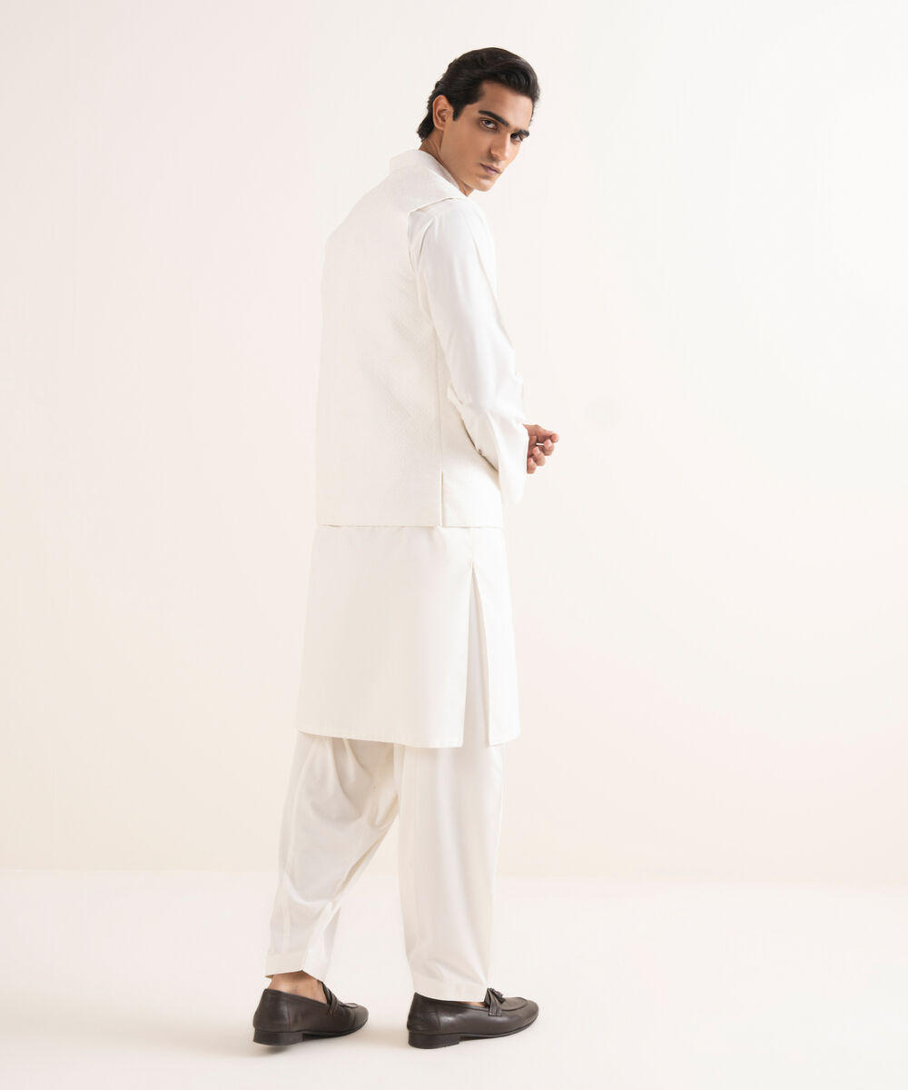 Men's Stitched Premium Cotton Off White Waistcoat