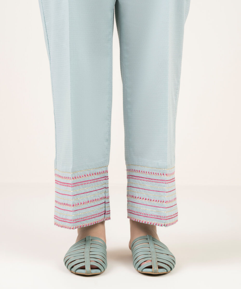 Women's RTW Dobby Embroidered Blue Culottes