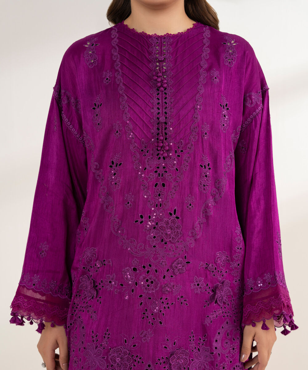 Women's Unstitched Viscose Raw Silk 3 Piece Suit