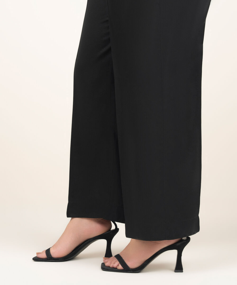 Women's RTW Arabic Cambric Solid Black Straight Pants