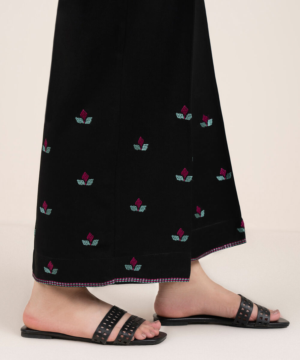 Women's RTW Viscose Marina Embroidered Black Culottes