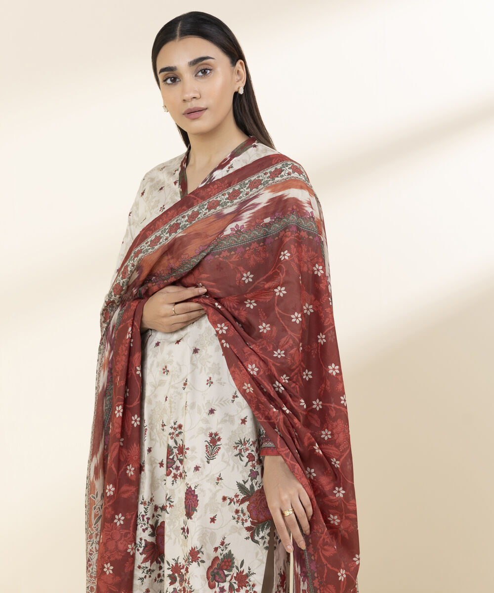 Unstitched Women's Off White Lawn 3 Piece Suit