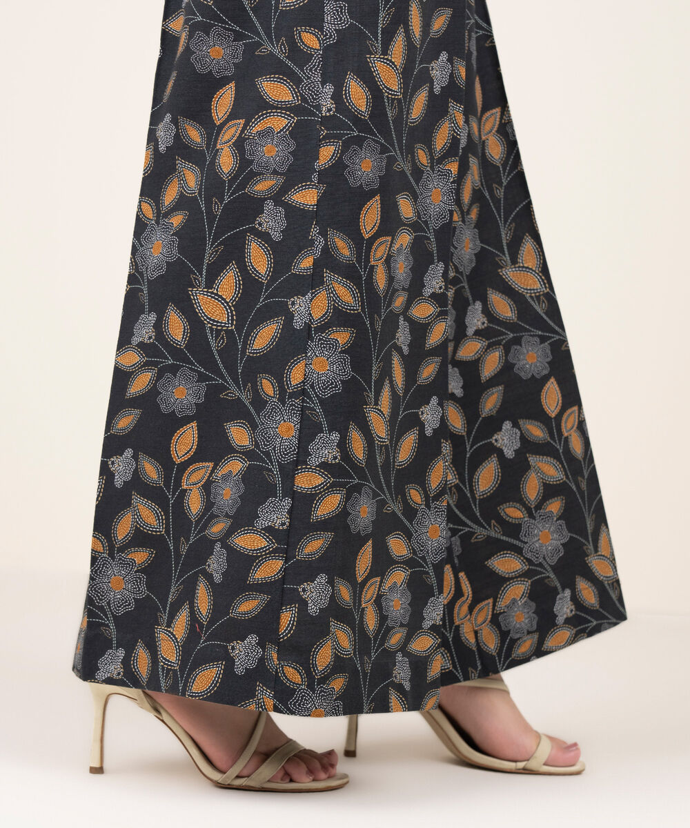 Women's RTW Khaddar Printed Black Flared Pants