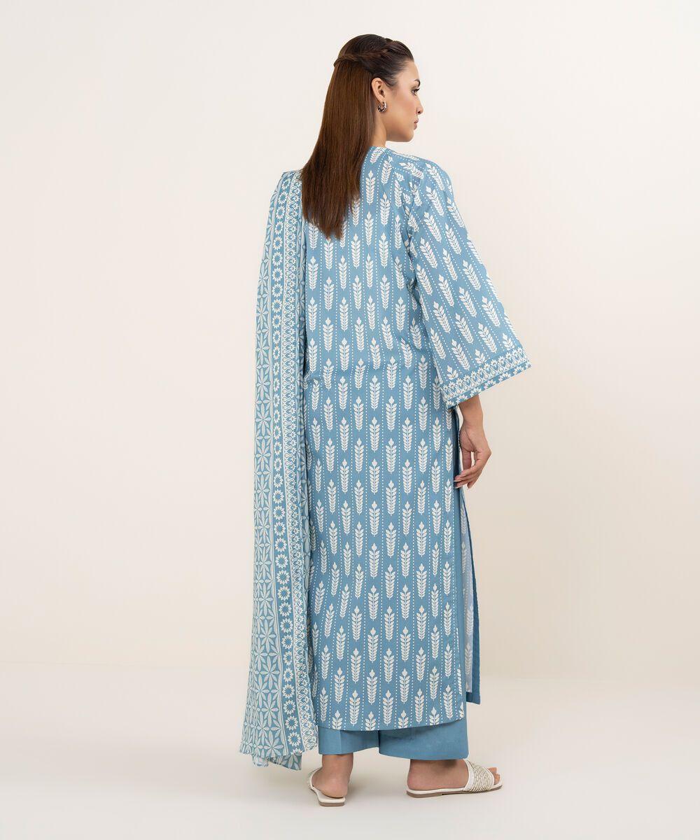 Women's Unstitched Lawn Printed Blue 3 Piece Suit