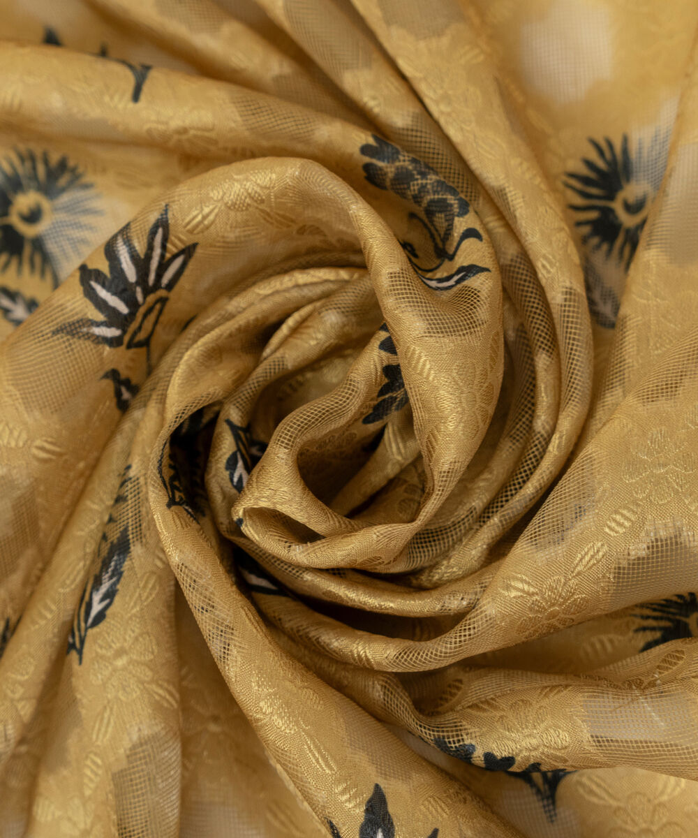 Brochea Jacquard Printed Yellow Dupatta